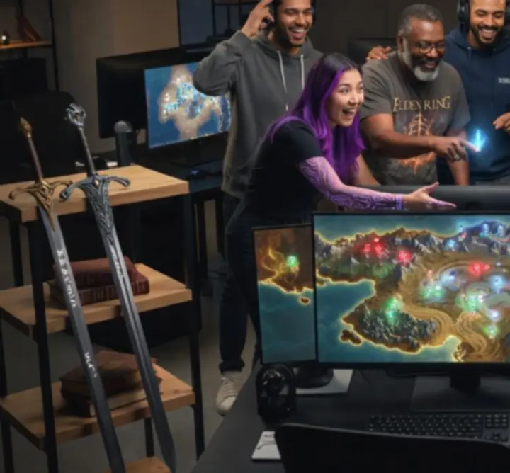 The Acev Vibe team collaborating on fantasy RPG guides and lore.