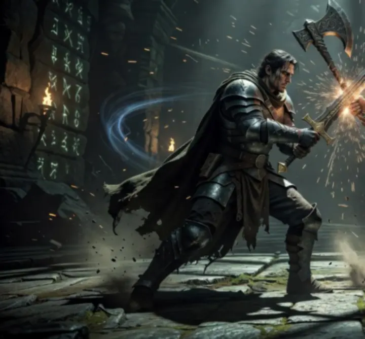 Armored hero deflecting an enemy strike with a precise parry